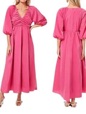 TUCKERNUCK HYACINTH HOUSE Gia Maxi Dress XXL Ruched V-Neck Fuchsia Pink